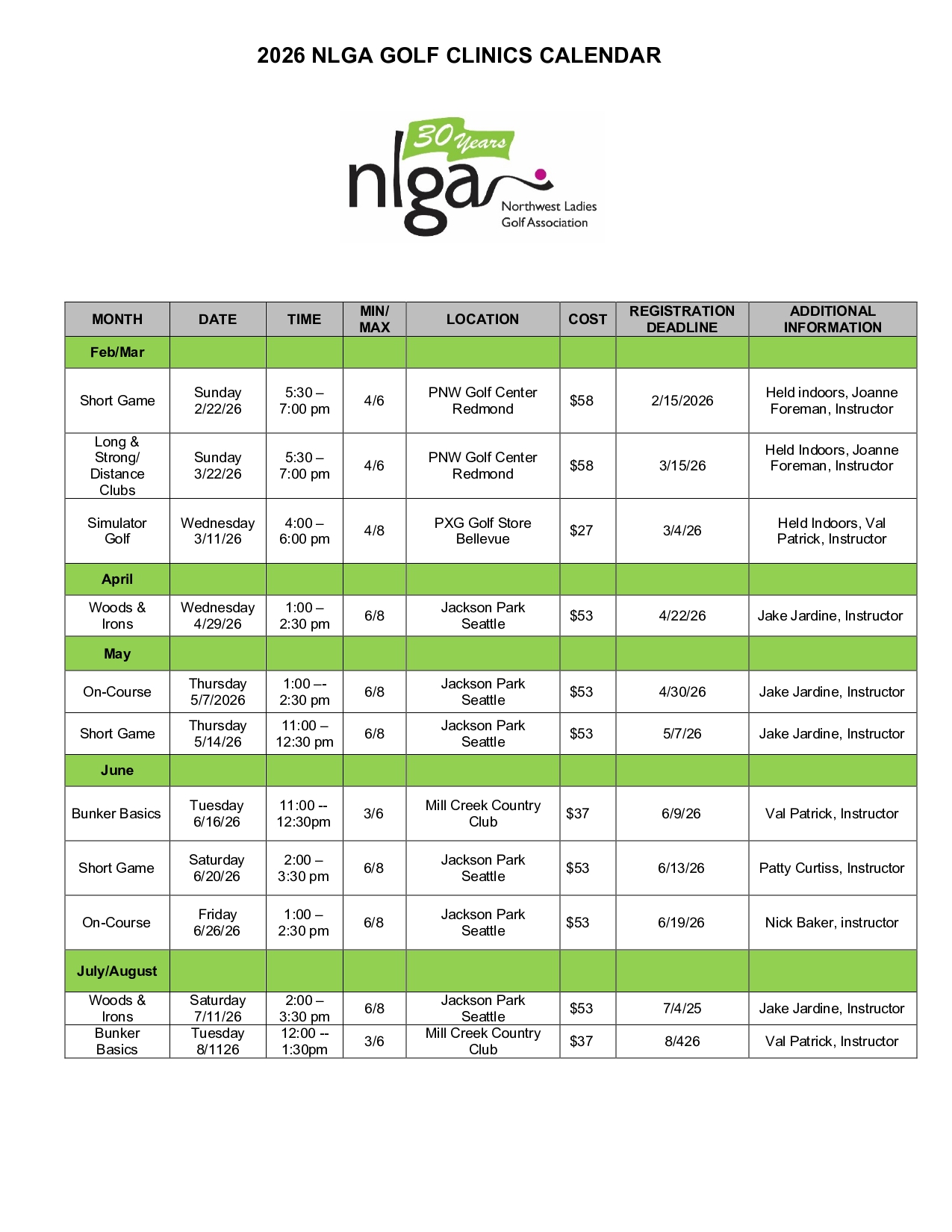 2026 Outings List Final