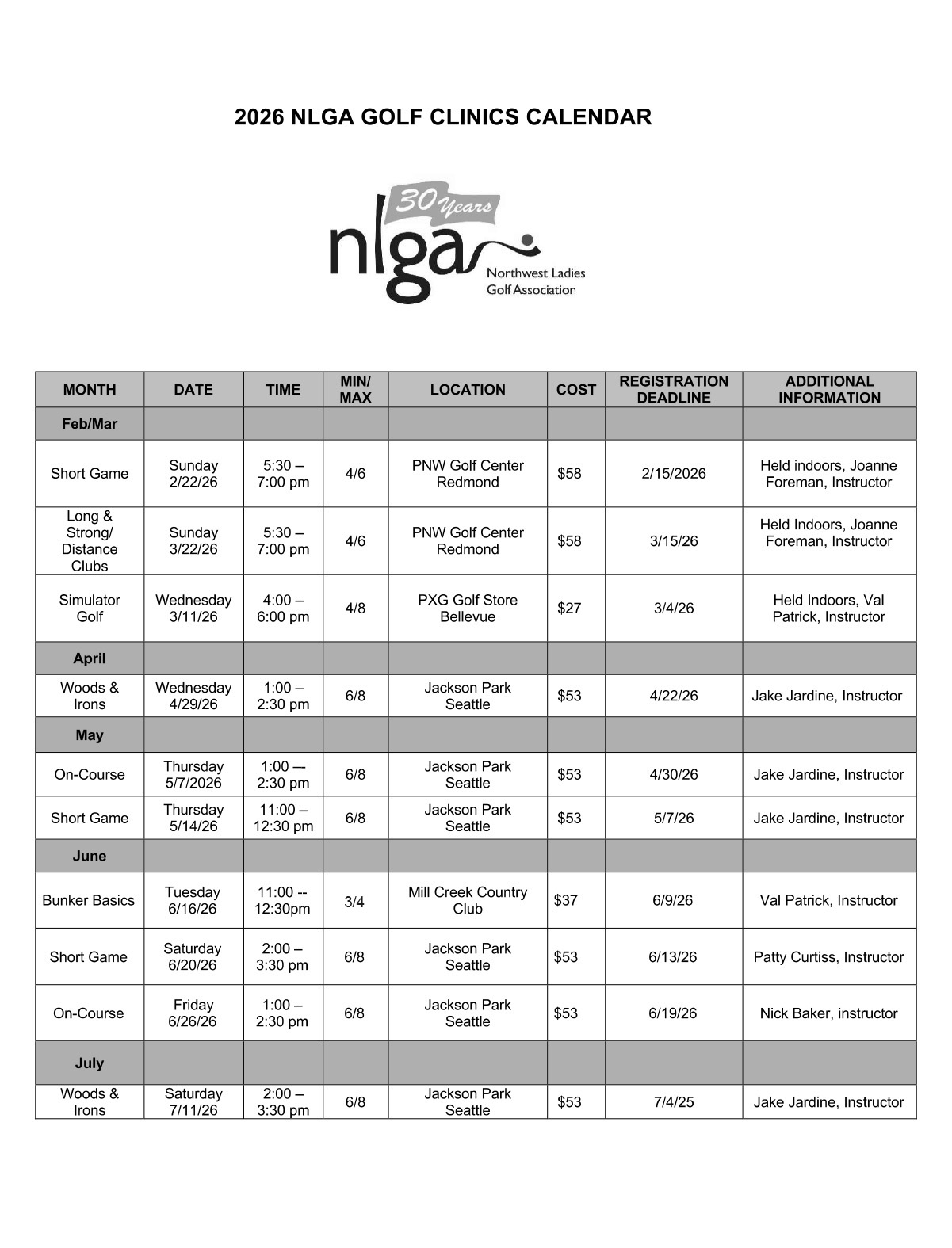 2026 Outings List Final